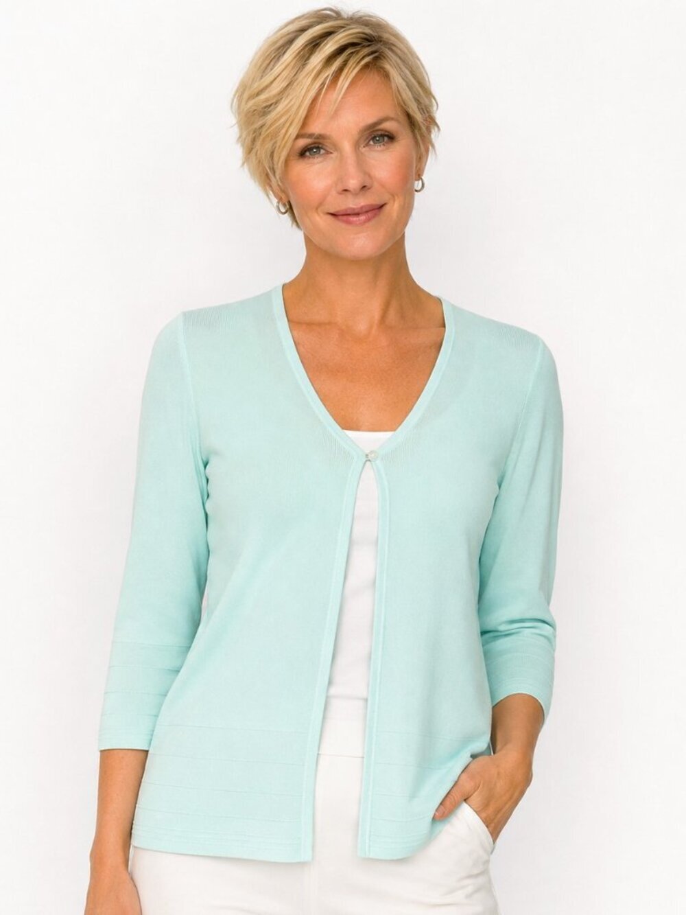 Ann Taylor LOFT Aqua Blue 1-Button Knit Cardigan
